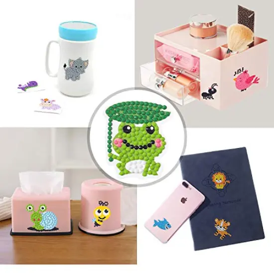 5D Diamond Painting Stickers Kits for Kids Arts and Crafts, Cartoon Stickers Stick Paint with Diamonds by Numbers, 18Pcs Cute Insect, Animals, Easy to DIY {5}