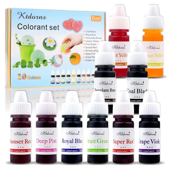 10 Liquid Colors for Soap Coloring,Coal Black, Royal Blue,Chocolate Brown,Lemon Yellow,Fruit Green,Sunset Red,Sunset Yellow,Deep Pink,Super Red and Grape Violet {2}