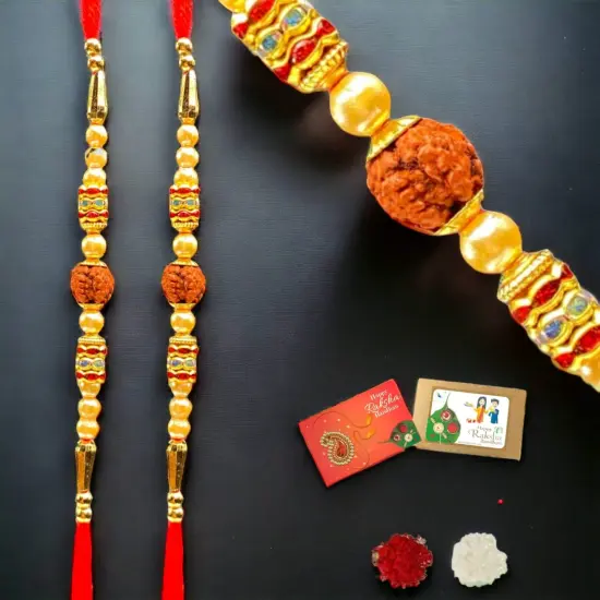 2CT Rakhi for Brother Rudraksha Rakhi Raksha Bandha Gift for your Brother Traditional Handmade Rudraksh Beads Rakhi Bracelet for Brother, Sister Bhabhi {3}