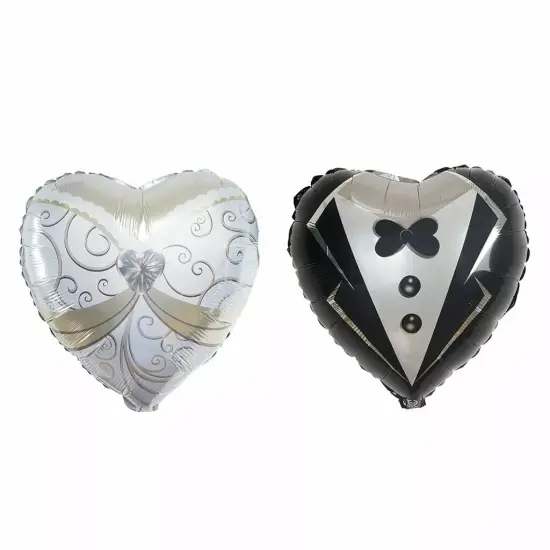 2 pcs Heart Shaped Wedding Groom Tuxedo and Bride Dress 14" Foil Balloons Set {1}