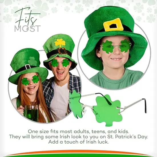 4E's Novelty Shamrock Glasses &ndash; Fun Green St. Patrick&rsquo;s Day Party Sunglasses for Adults & Kids, Perfect Party Accessories for Women Men Party {4}