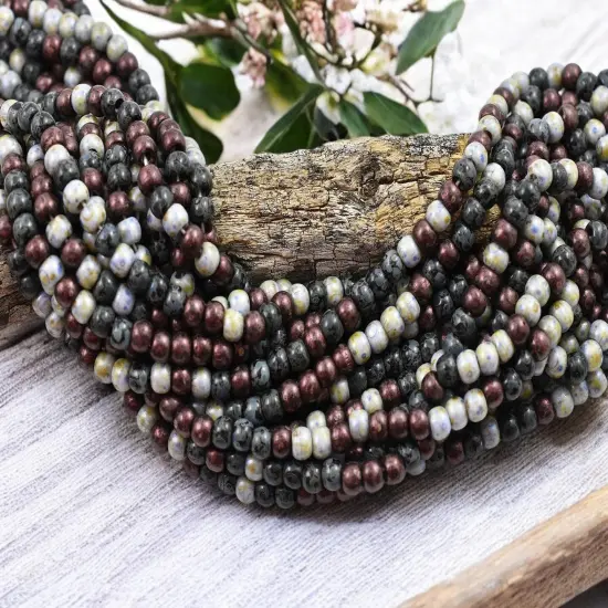 4/0 Aged Noire Picasso Mix Seed Beads (19" Strand) {3}