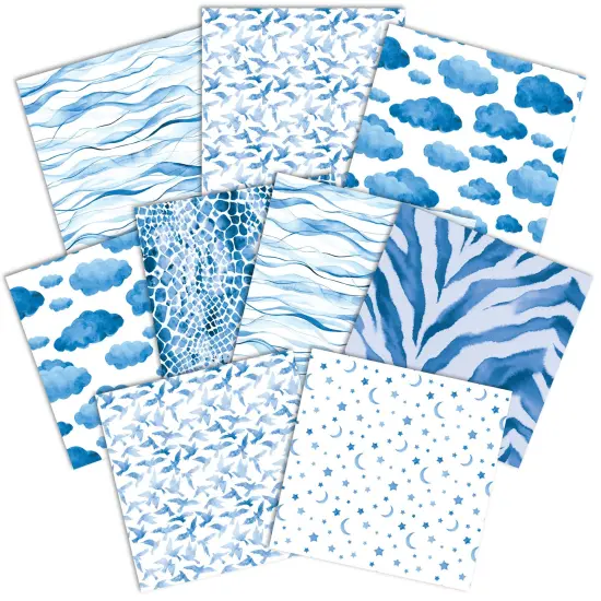 BLUE COLORWAYS II PATTERN 12 X12 SCRAPBOOK PAPER SET {2}