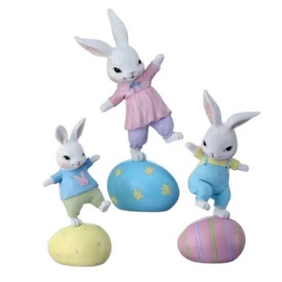 5.5-10.5" Easter Bunny Balancing on Eggs &ndash; Resin Figurine Set {1}