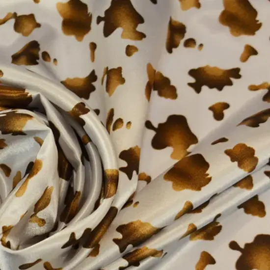 Small Brown Cow Satin Print Fabric 60" Wide Charmeuse Satin Small Brown Calf {5}