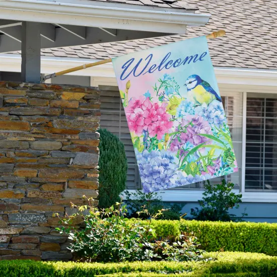 Northlight Blue and Purple Welcome Bird Outdoor House Flag 28" x 40" Green {4}