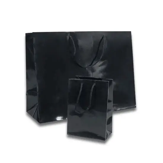 Vivid Glossy Paper Euro Totes 4 3/4'' x 2 3/4'' x 6 3/4'' for Boutique Use Black {2}