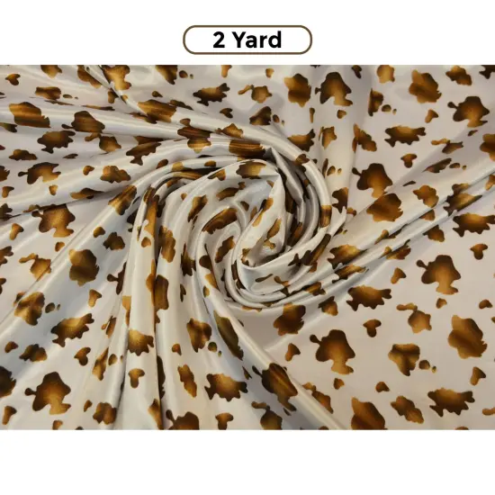 Small Brown Cow Satin Print Fabric 60" Wide Charmeuse Satin Small Brown Calf {1}