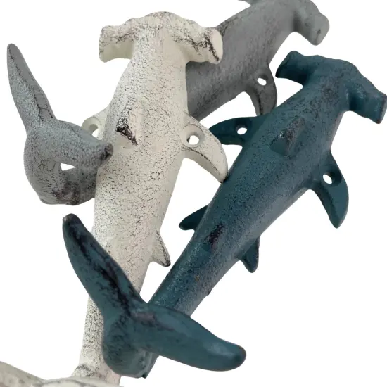 Hammerhead Shark Wall Hooks Set &ndash; Cast Iron Nautical Decor, 5 Inches High {4}