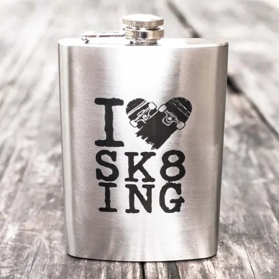 8oz I Love Skating Stainless Steel Flask {3}