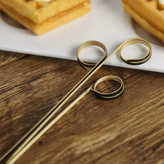 100 Black Natural Bamboo SKEWERS Picks Loop Ring Party Buffet Home {4}