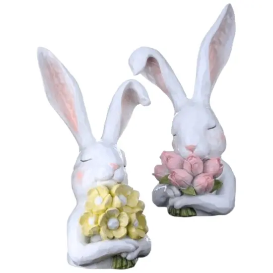 12" Handcrafted White Bunny Figurine &ndash; Charming Spring Blooms Accent {1}