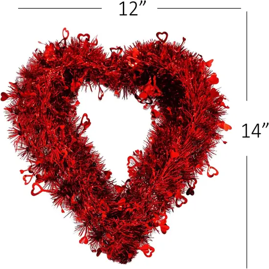 4E's Novelty 14" Valentines Wreath - Tinsel Wreath with Red Heart Design, Perfect Front Door Wreath, Sparkly Hanging Wreath for Romantic Decor {5}