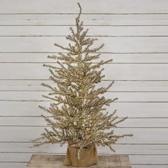 3ft Antiqued Silver-Gold Shiny Tree With Burlap Base and 517 Tips {2}