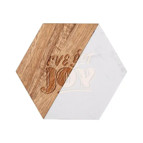 Craft Express 4 Pack Engravable Hexagonal Marble and Wood Coasters &ndash; 4" Laser-Ready {2}