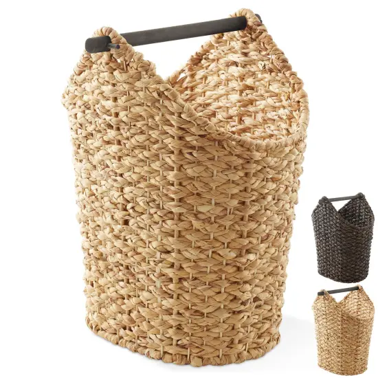 Casafield Toilet Paper Storage Basket with Wood Roll Holder Bar, Braided Water Hyacinth Wicker Bathroom Tissue Storage Organizer {7}