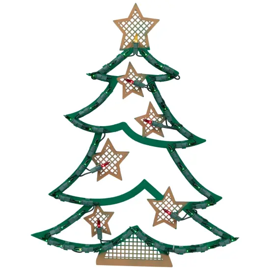 Northlight Lighted Christmas Tree with Stars Window Silhouette - 17.75" Green {3}