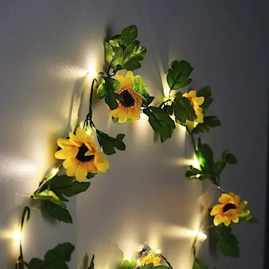 8 feet Yellow Sunflowers Greenery LED Garland Battery Operated Fairy Lights {2}