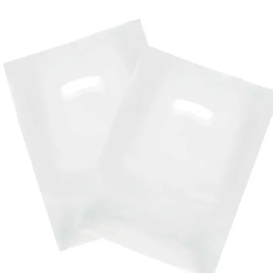 Frosted Die Cut Handle Plastic SOS Bags 10'' x 5'' x 13'' {5}