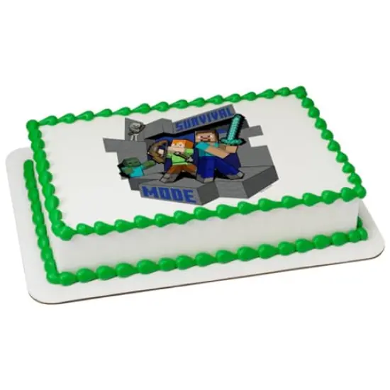 Minecraft Survival Mode Edible Cake Topper Icing Image for 1/4 Sheet Cake or Larger {1}