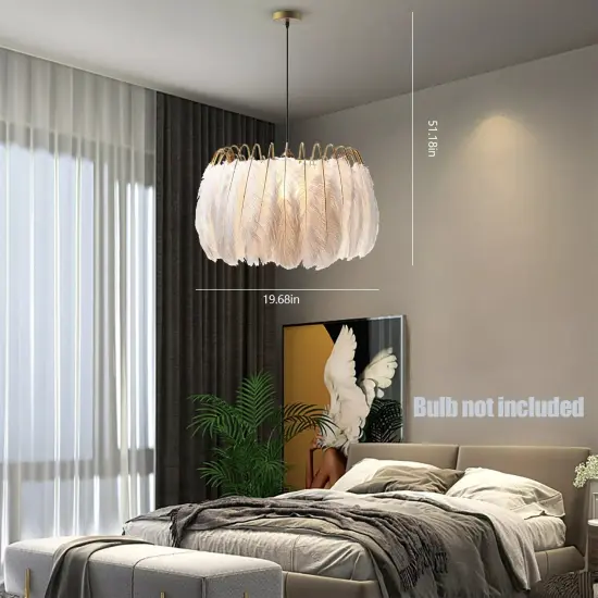 Modern White Feather Ceiling Light Pendant Lamp Chandelier Home Bed Room Decor {6}