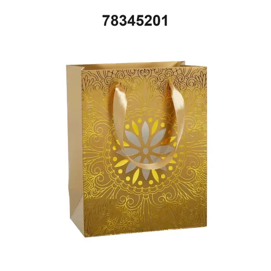 10 1/4'' x 4 3/4'' x 12 5/8'' Medallion Euro Totes for Stylish Gift Bags Gold {3}