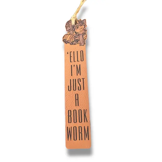 Bookmark - LEATHER - Ello Im Just a Book Worm DARK BROWN {1}