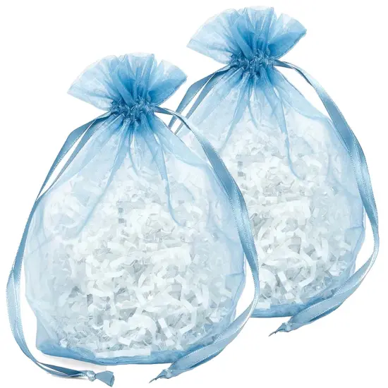 Wide Round Flat Bottom Organza Bags 6 1/2 '' X 4 '' X 7 '' for Event Favors Smoke Blue {5}