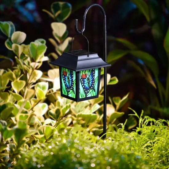 Set of 2 30"H Solar Powered Butterfly Scene Pattern Garden Lamp or Pathway Light with Ground Stake 2pcs Black {10}
