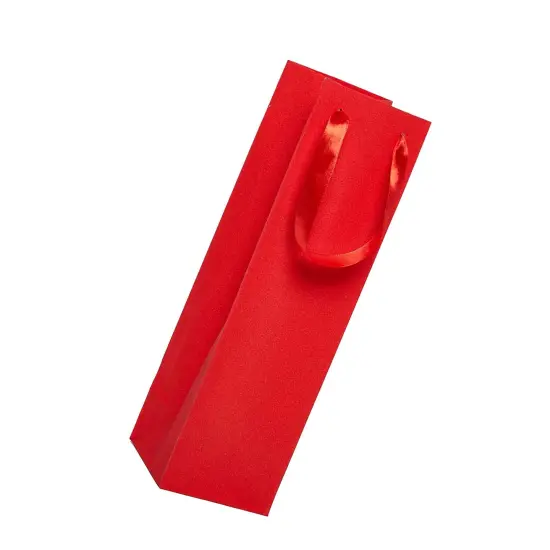 4 1/8'' x 4 1/8'' x 14 1/4'' Glitter Grain Wine Totes for Elegant Packaging Red {4}