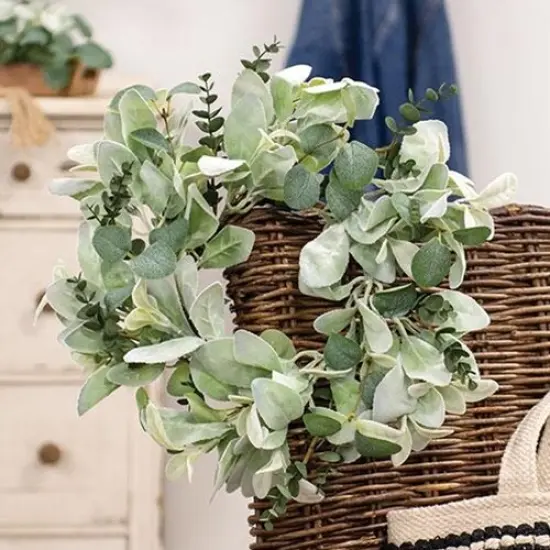 Velvet Lamb's Ear & Eucalyptus Candle Ring 6.5" {5}