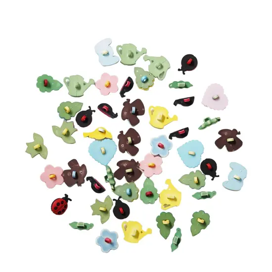 Garden Theme Decorative Buttons, 50-Pack, Spring Designs with Flowers, Ladybugs, Butterflies, 3D Shank Style for Crafts {2}