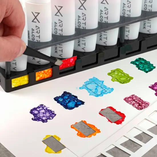 Artfinity Alcohol Ink 10-Slot Stand -Acrylic Upright Storage for Artists - Organize and Store Up to 10 Artfinity Alcohol Inks - Space-Saving Design with Swatch Template Black {6}