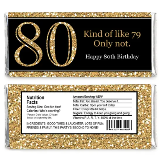 Big Dot of Happiness Adult 80th Birthday - Gold - Candy Bar Wrappers Birthday Party Favors - Set of 24 {3}