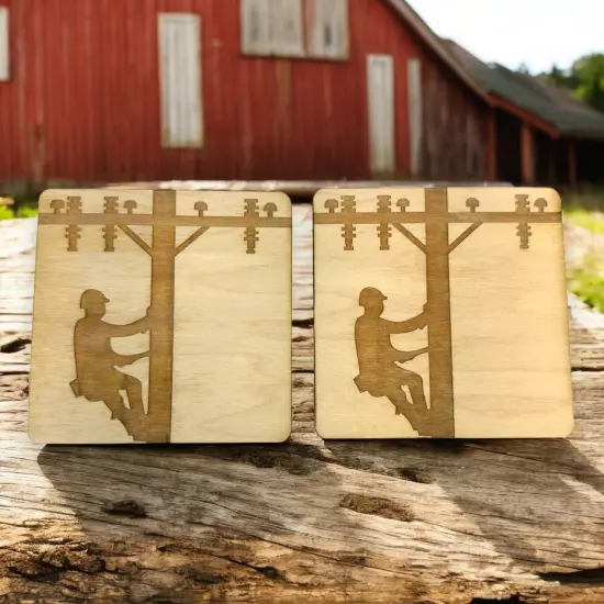 Lineman Coasters Set of 2 - Raw Wood {4}