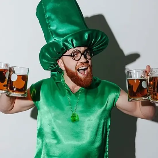 4E's Novelty St Patricks Day Beads Necklace With Shot Glasses Beer Mug Pack of 12 &ndash; Green Irish Gifts Party Favors Supplies, Costume Accessories (Transparent Green With Shamrock) {6}