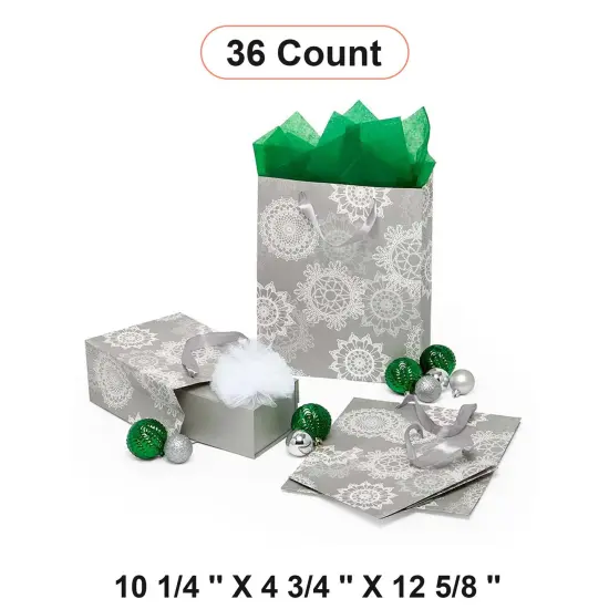 Light Silver Sparkle Snowflakes Shopping Bag 10 1/4" x 4 3/4 x 12 5/8" {1}