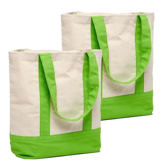 Functional Canvas Tote Bag with Two-Tone Accent 14 5/16" x 4 1/4" x 12 1/2" Lime / Natural {6}