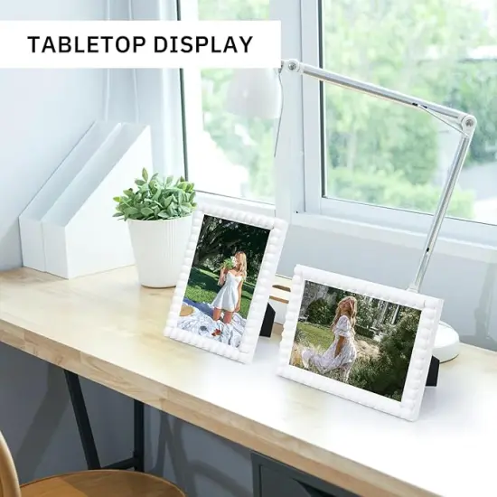 5x7 Picture Frame Set of 4, White Beaded Photo Frames Display Pictures 5x7 without Mat, Multi Photo Frames Collage for Wall or Tabletop Decor {2}