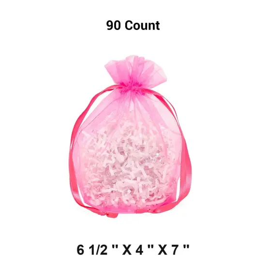 Wide Round Flat Bottom Organza Bags 6 1/2 '' X 4 '' X 7 '' for Jewelry Hot Pink {1}
