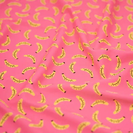 Bananas on Pink Printed Spandex Fabric {2}