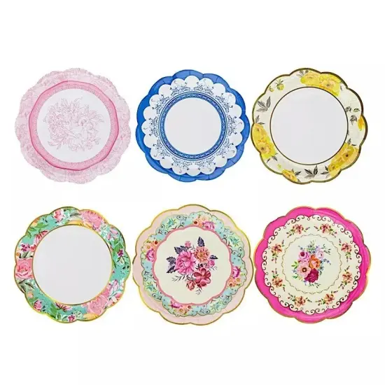 24 Round 9 in Assorted Floral Disposable Paper PLATES Scalloped Trim Party Event {1}