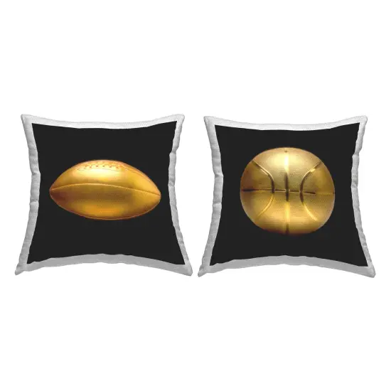 Gold Football & Basketball 2 PC Outdoor Printed Pillow Set Design by Graffi*tee Studios, 18 x 7 x 18 {1}