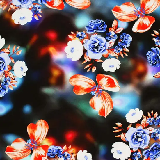 Crisp Bouquets on Blurry Ground Night Printed Spandex Fabric {3}