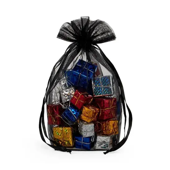 Cardboard Square Bottom Organza Bags 2 1/2 '' X 2 1/2 '' X 8 '' for Gift Wrapping Black {2}