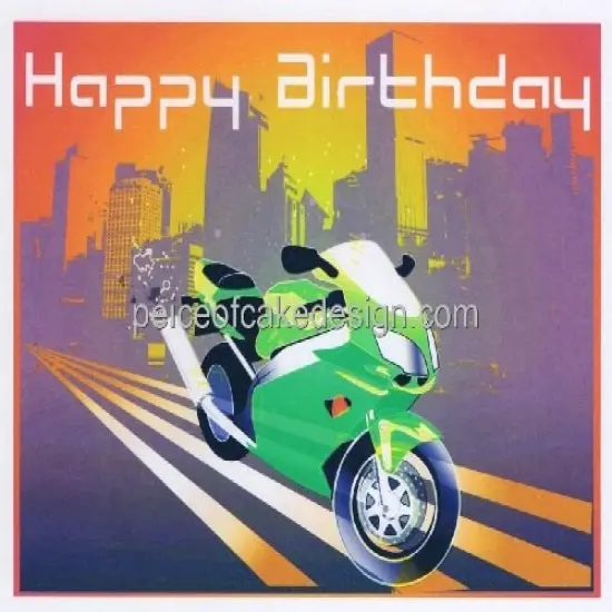 Happy Birthday Motorcycle ~ Edible Cake Topper {1}