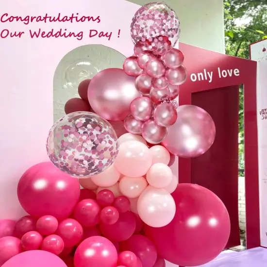 146 PCS Pink Balloon Arch Kit with Confetti (Hot Pink-Pastel Pink) {3}