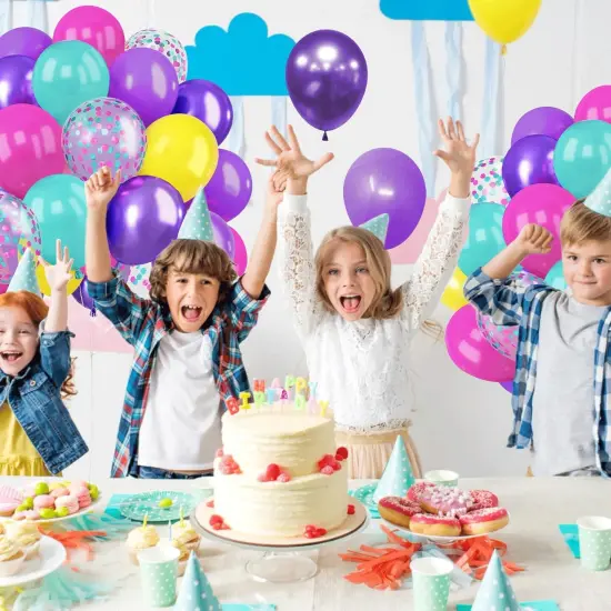 50 Pcs Pink Purple Blue Yellow Balloons - 12 Inches {4}