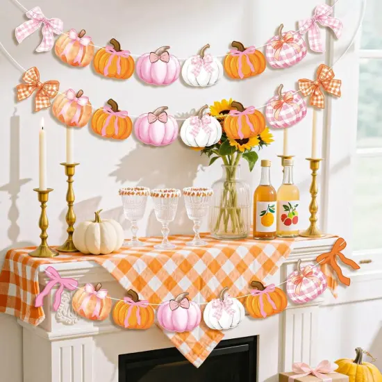 3Pcs Pumpkin Bow Banner (	Pink, Orange) {3}
