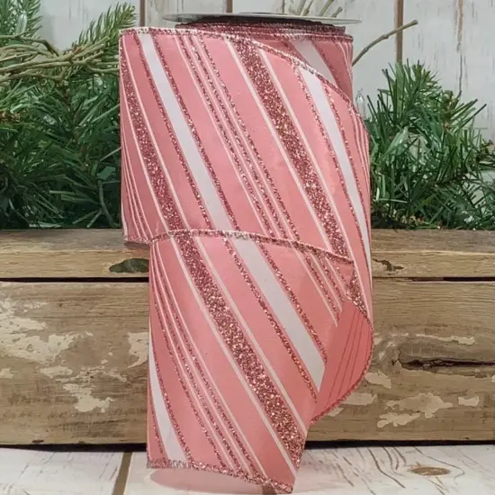 2.5" Peppermint Stripe Ribbon: Pink/White (10 Yards) {1}